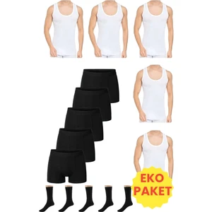 Mood Agenda Erkek 15 Parça Ekonomik Paket Atlet Boxer ve Çorap Takımı 5 Atlet 5 Boxer 5 Çift Çorap