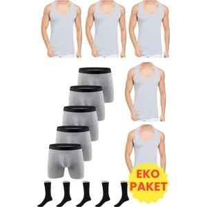 Mood Agenda Erkek 15 Parça Ekonomik Paket Atlet Boxer ve Çorap Takımı 5 Atlet 5 Boxer 5 Çift Çorap