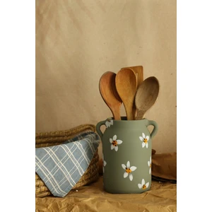 Çiçekli El Yapımı Retro Yeşil Dekoratif Kaşıklık & Vazo