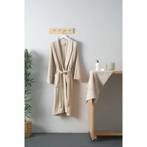 Tuwa Unisex Pamuklu XL Beden Tekli Bornoz Seti - Bej