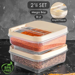 Meleni Home 2 Adet 8 Lt - Multibox Kayar Kapaklı Erzak Saklama Kabı - Çok Amaçlı Düzenleyici Saklama Kutusu Krem