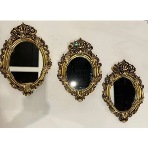 Dekoratif Polyester Üçlü Yaprak Ayna Takımı Gold Eskitme