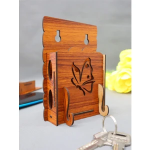 Meftun Ahşap Dizayn Şarj Standlı Anahtar Askısı