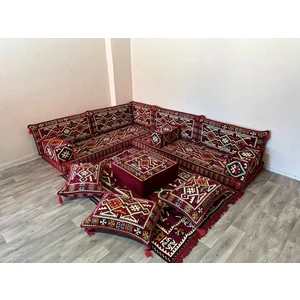 Şark Köşesi Anadolu Desenli Minder, Kilim, Orta Puf Takımı Konsept Bordo 15 Parça