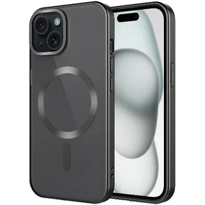 Case 4u Apple iPhone 15 Plus Magsafe Wireless Şarj Destekli Kamera Korumalı Şeffaf Kenarları Renkli Mat Setro Kılıf Siyah