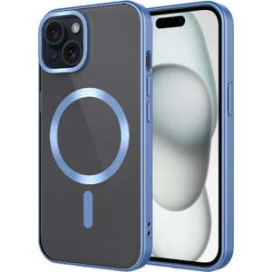 Case 4u Apple iPhone 15 Magsafe Wireless Şarj Destekli Kamera Korumalı Şeffaf Kenarları Renkli Mat Setro Kılıf Sierra Mavi