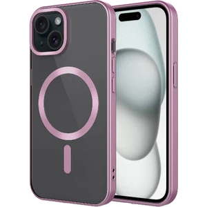 Case 4u Apple iPhone 15 Magsafe Wireless Şarj Destekli Kamera Korumalı Şeffaf Kenarları Renkli Mat Setro Kılıf Pembe
