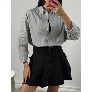 Siyah Çizgili Oversize Gömlek 27001