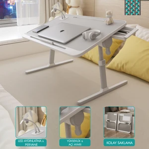 Karr Office Move - N6  Yükseklik Ayarlı LED Aydınlatmalı Gri Laptop Sehpası