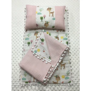 Buse Baby Home Pembe, Müslin ve Ponponlu Alt Açma , Yastık ve Battaniye 3'lü Set