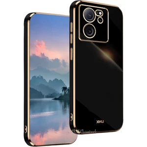 M.TK Moveteck Xiaomi Mi 13T & Mi 13T Pro Kılıf Kamera Korumalı Parlak Gold Altın Kenarlı