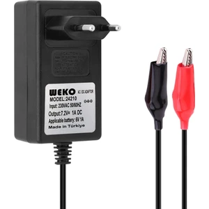 7.2 Volt - 1 Amper Krokodil Uçlu Priz Tip Kırmızı Yeşil Ledli Yerli Üretim Akü Şarj Adaptörü (OUT:6V1A)