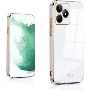 M.TK Moveteck Realme C53 Uyumlu Kılıf Kamera Korumalı Parlak Gold Altın Kenarlı