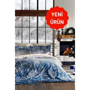 Snowflake Mavi Çift Kişilik Nevresim Takımı 4 Yastıklı