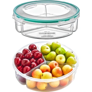 Fresh Box 3 Bölmeli Yuvarlak Saklama Kabı 1350 ml Hava Geçirmez Sıvı Sızdırmaz Beslenme Kabı