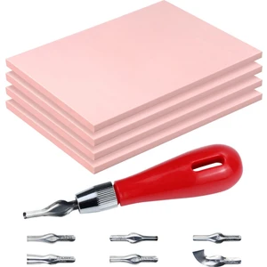 4 Adet Kauçuk Blok Damga Oyma Blok Damga Baskıresim, Baskı ve Damga Yumuşak Kauçuk El Sanatları Için Kesici Aletler ile (Yurt Dışından)