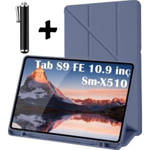M.TK Moveteck Samsung Galaxy Tab S10 Fe 10.9inç 2025 Tablet Kılıf Kalem Bölmeli Trifolding Yatay Dikey Standlı Sm-X520