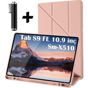 M.TK Moveteck Samsung Galaxy Tab S10 Fe 10.9inç 2025 Tablet Kılıf Kalem Bölmeli Trifolding Yatay Dikey Standlı Sm-X520 Sm-X510