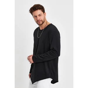 Uzun Kollu Asimetrik ve Pis Kesim Detaylı Tişört  & Geniş Yaka