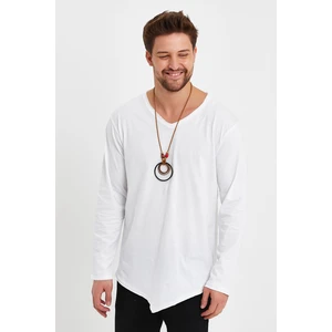 V Yaka  Uzun Kollu Asimetrik ve Pis Kesim Detaylı Tişört  & Rahat Kesim