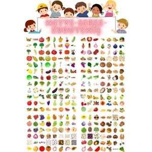 Etiketçi Paşa 345 Adet Meyve - Sebze - Kuruyemiş Karışık Sticker / Etiket / Okul Etiket / Çıkartma