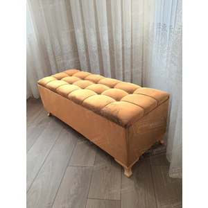Yeni Model Lüks Çizgi Kapitoneli Sandıklı Puf Bench (60*45) Gold Ayak