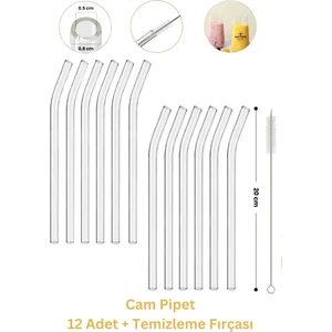 Lev Aksesuar 12 Adet Cam Pipet ve Pipet Temizleme Fırçası, Hijyenik Pipet, Sağlıklı Cam Pipet