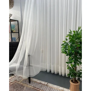 Aleyna Home Taç Bordürlü  Naturel Tül Perde Kullanıma Hazır Seyrek Pile