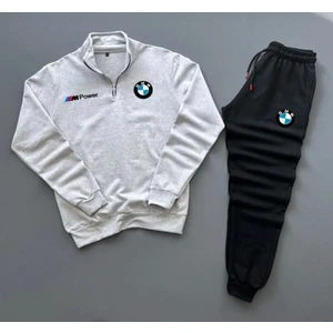 New Cabin Yarım Fermuarlı Bmw Baskılı Pamuklu Eşofman Takım Alt Üst 2'li