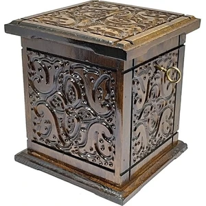 Filli Kutum Dekoratif Özel Yapım Kilitli Ceviz Sandık Kumbara Ahşap Tip Box Kumbara 18CM