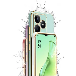M.TK Moveteck Realme C53 Uyumlu Kılıf Kamera Korumalı Parlak Gold Altın Kenarlı