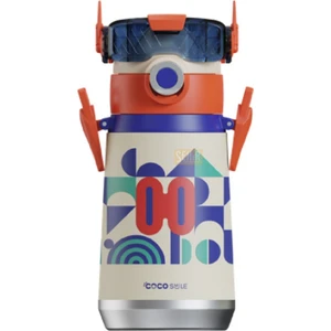Cocosmile 500ML Yeni Koleksiyon Robot Temalı Pipetli Askılı Çelik Termos Çocuk Matarası