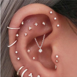 Tektaş Cerrahi Çelik Tragus Helix Kıkırdak Conch Gümüş Renk 8 mm 2 Adet Piercing