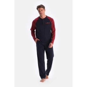 Lacivert Reglan Kol Garnili Pamuk Modal Pijama Takımı
