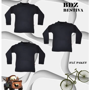 3 Lü Paket Unisex Pamuklu Ligralı Yarım Balıkçı Yaka Lacivert Çocuk Body