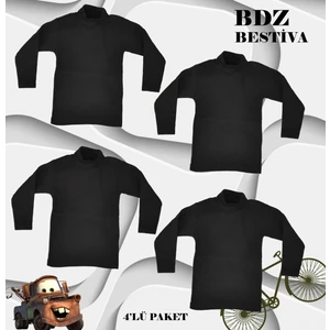 4 Lü Paket Unisex Pamuklu Ligralı Yarım Balıkçı Yaka Siyah Çocuk Body