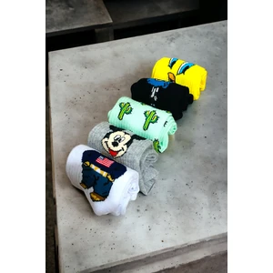 Unisex Renkli 5 Çift Desenli Fitilli Kolej Çorap Seti