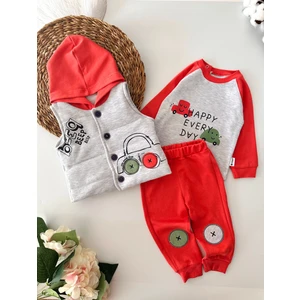 Miniğimin Cicileri Erkek Bebek Yelekli Kapişonlu 3 lü takım - Turuncu