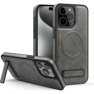 Apple iPhone 15 Pro Max Pu Deri Manyetik Çekim Braket Cep Telefonu Kılıfı (Yurt Dışından)