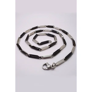 Siyah Beyaz Erkek Çelik Kolye Kare Küp Üçgen Model Zincir eck05ksb