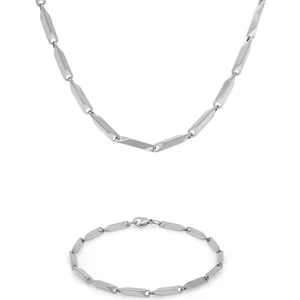 Kare Küp Model Erkek Çelik Kolye Zincir ve Bileklik Seti eck05s