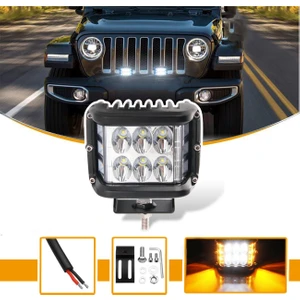 Off Road 45 W 12 Led Beyaz Turuncu Çakarlı Kare Sis Farı Çalışma Lambası 10 cm 1 Adet
