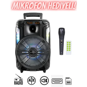 Teknoloji Gelsin Büyük Speaker Bluetooth Hoparlör Parti Karaoke Mikrofonlu Ses Bombası 26CM Işıklıö8inç Aux/fm/usb/sd