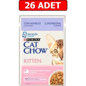 Cat Chow Kitten Kuzu Etli ve Kabaklı Yavru Kedi Islak Maması 85 gr 26 Adet Kedi Yaş Mama