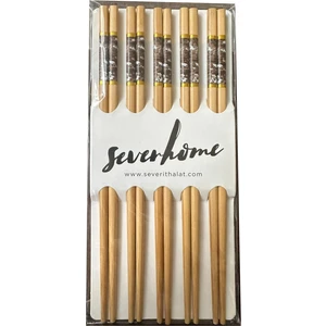 Desenli Yıkanabilir Kore Japon Çin Bambu Chopsticks Yemek Çubuğu - 24 Cm. - 5 Çiftlik 1 Paket