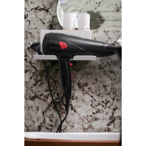 Beyaz Metal Yapışkanlı Saç Kurutma Askısı, Yapışkanlı Banyo Düzenleyici Organizer Fön Makinelik MT83B