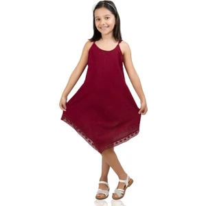 Çağla Şile Bezi Kız Çocuk Elbise Bordo Brd