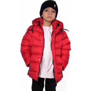 The Arslan Collection Erkek Çocuk Mont Kürklü Peluş Astarlı Çıkarılabilir Kapüşonlu Kırmızı Mont
