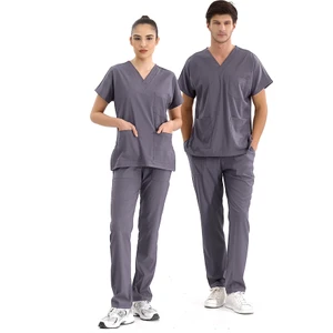 Çizgi Medikal Kurşuni Gri Likralı Üniforma Takımlar Yüksek Kaliteli Likralı Scrubs
