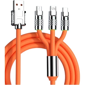 120W 6A 3in1 Type C -Micro Usb-Lightning 1.2 M Hızlı Şarj ve Data Kablosu Turuncu